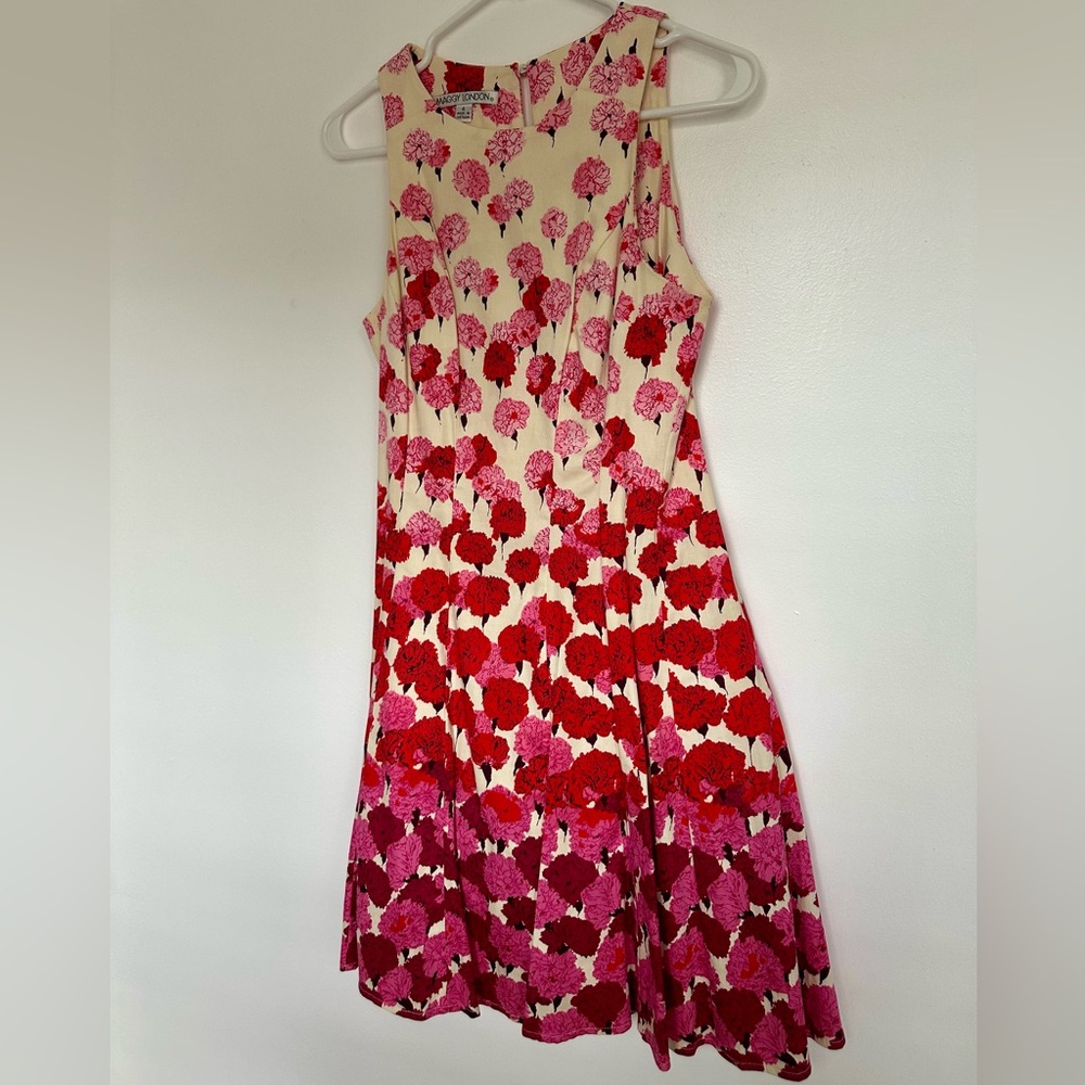 Midi formal red, pink, and cream dress. Size 4.